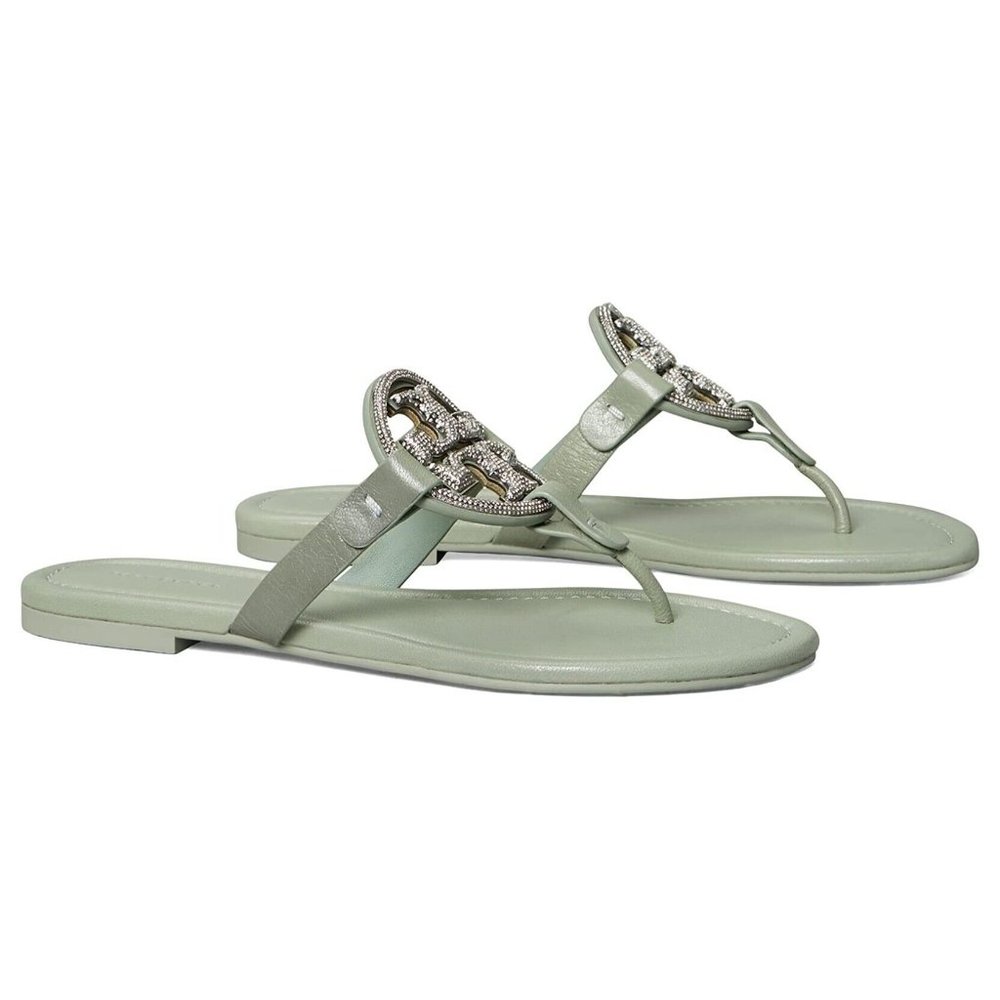 NIB Tory Burch Crystal Embellished Miller Pave Sandal Sea Foam Green US 8 9